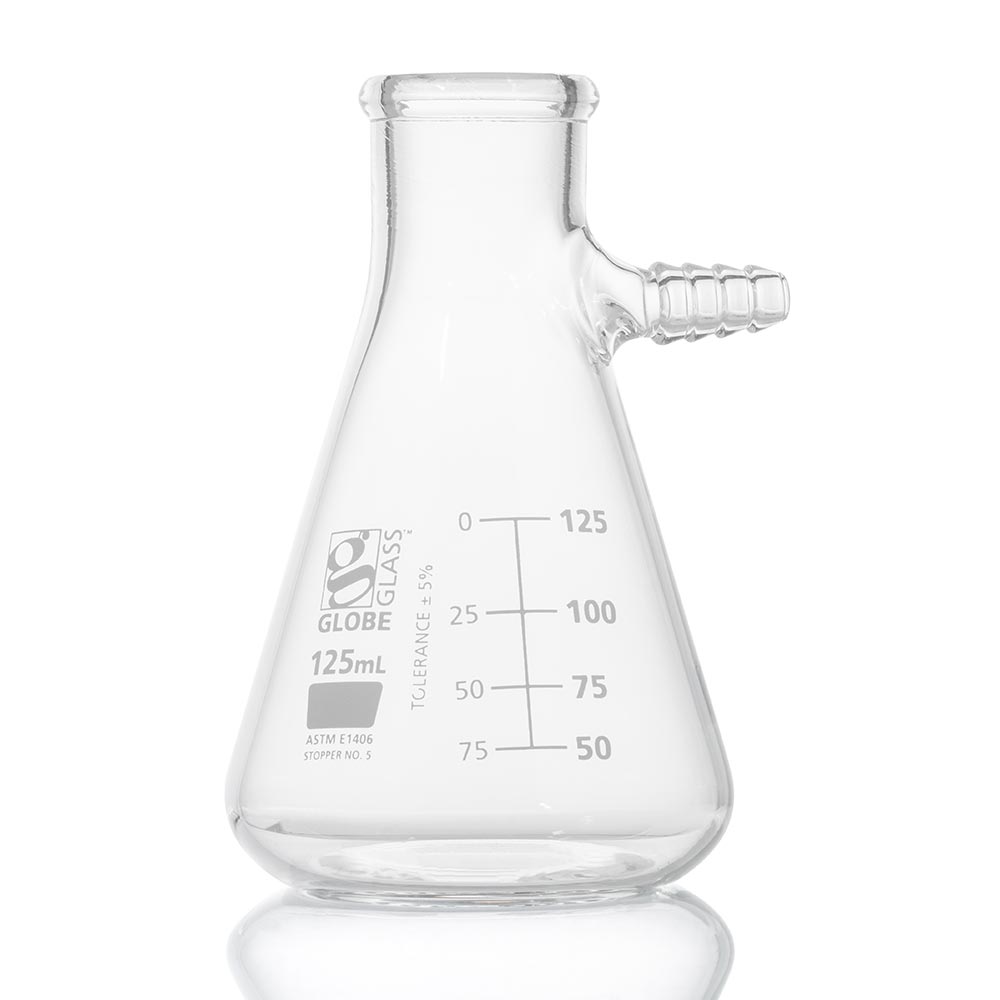 Globe Scientific Flask, Filter, Globe Glass, 125mL, Dual Graduations, ASTM E1406, 6/Box Image